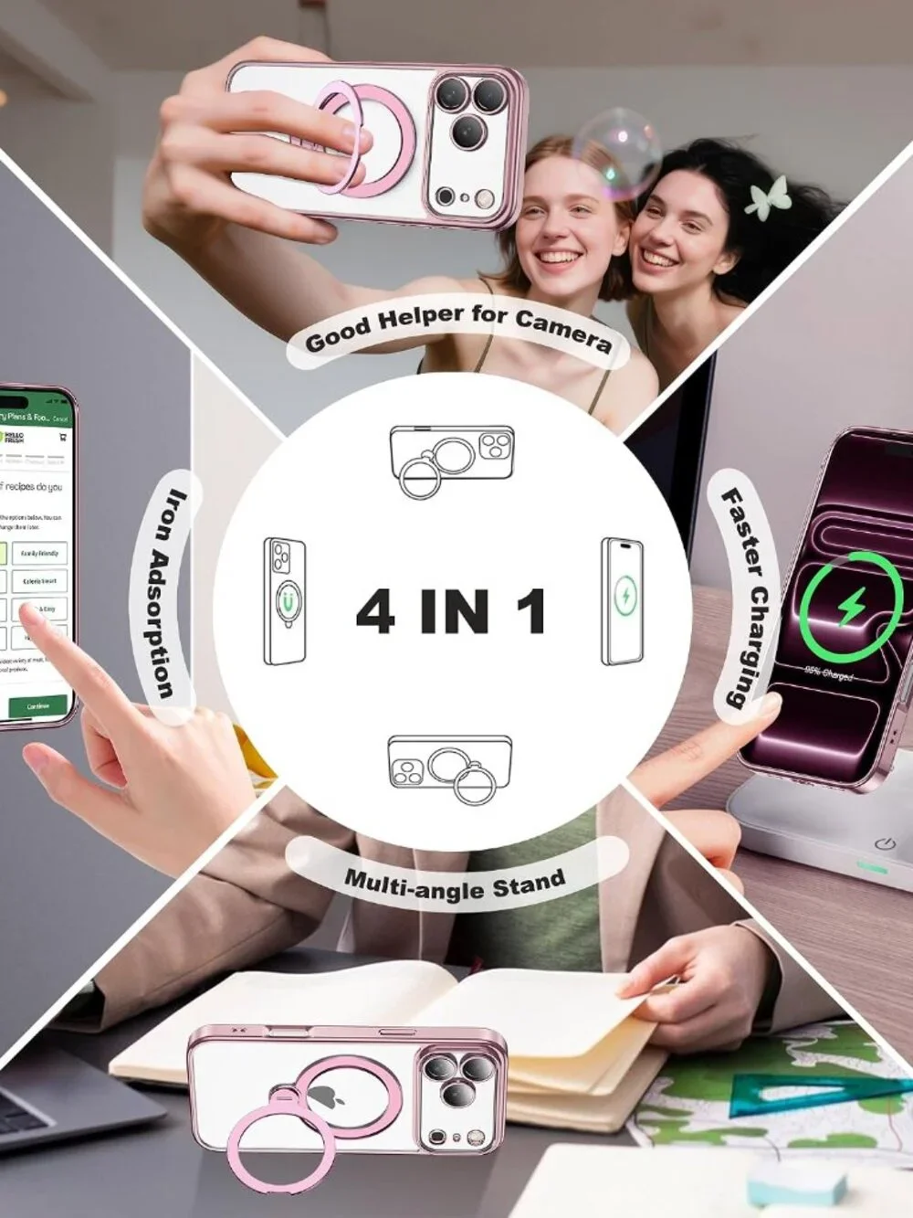 iPhone 17 Pro Case 360° Magnetic Ring Stand MagSafe Clear Cover